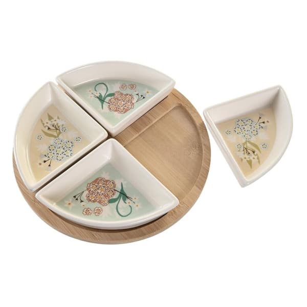 Servera Snacks i Stil med DKD Home Decor Bricka i Beige & Vit Stentøj – 21,5 x 21,5 x 1 cm Traditionelt Design