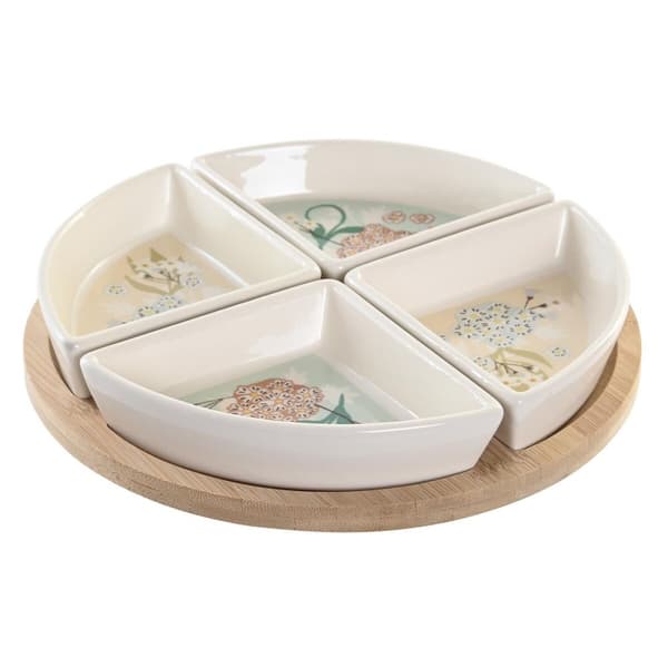Servera Snacks i Stil med DKD Home Decor Bricka i Beige & Vit Stentøj – 21,5 x 21,5 x 1 cm Traditionelt Design
