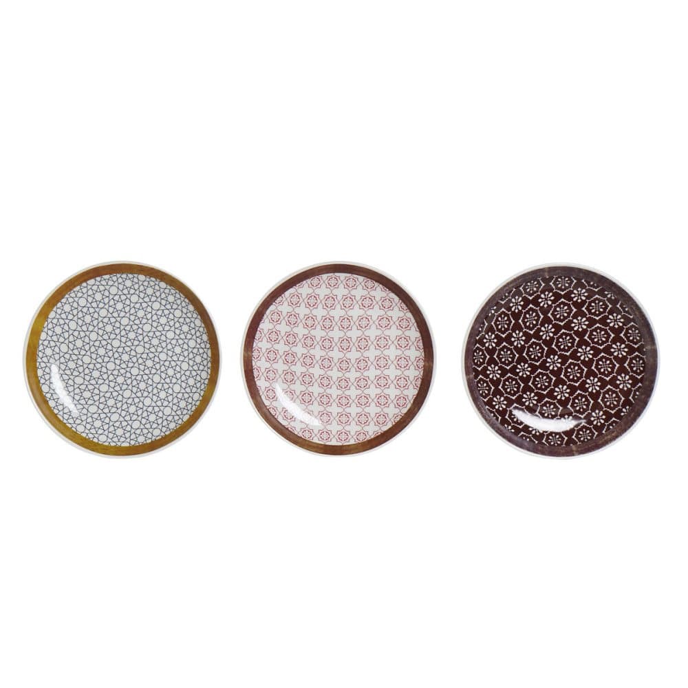 Djup tallrik DKD Home Decor Etnisk Porslin Bone China (22,5 x 22,5 x 3,4 cm) (3 antal)
