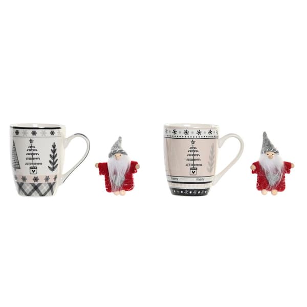 Mugg DKD Home Decor Rosa Svart Porslin Bone China (360 ml) (2 antal)