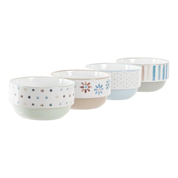 Skål DKD Home Decor 4 antal Stengods 460 ml (12 x 12 x 6,5 cm)
