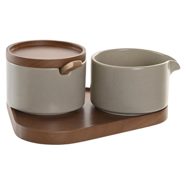 Sockerströare DKD Home Decor 19,5 x 18,5 x 7 cm Beige Brun Gummiträ 4 Delar - Dekorativt sockerströare i beige och brun gummiträ, 4 delar.