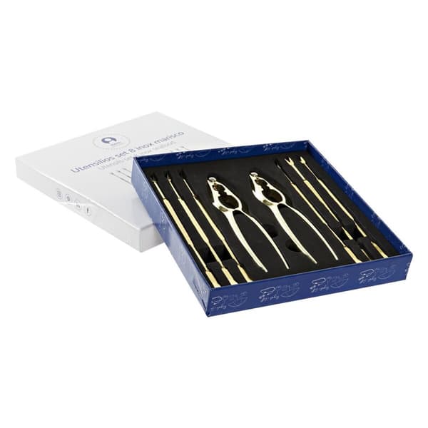 Meriherkkuastiat DKD Home Decor ruostumattomasta teräksestä, 8 osaa, 3 x 3 x 15 cm – Tyylikäs ja toiminnallinen setti merenherkuille.