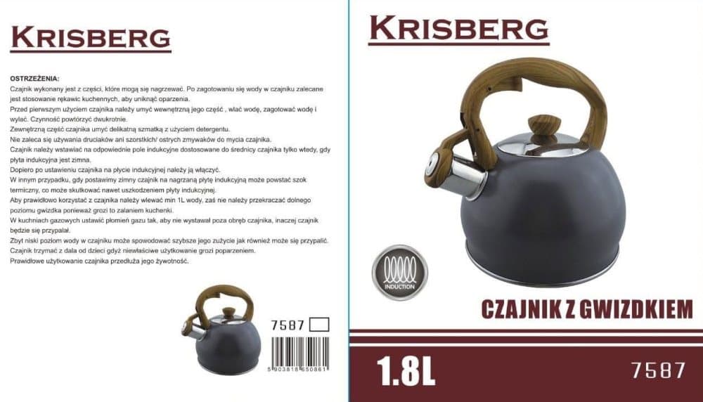 Stålkokare 1.8L Krisberg KS-7587 Grå