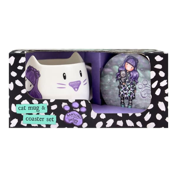 Keramik Underlag Sæt 2 Dele Sort Hvid - Gorjuss Smitten Kitten Kop, Sød og Stilfuld Design.