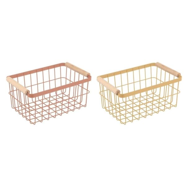 Multifunktionell korg DKD Home Decor Metall Terrakota n Gul Furu (30,5 x 20 x 14,5 cm) (2 antal)