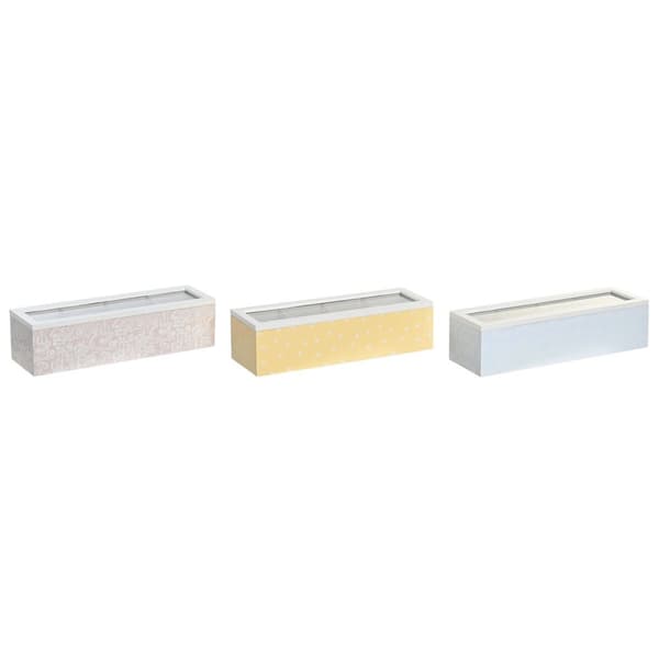 Haudukelaatikko DKD Home Decor 30 x 9 x 8 cm Kristalli Sininen Pinkki 3 Kappaletta Puu MDF