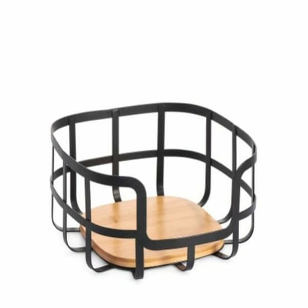Frugtskål DKD Home Decor 24 x 24 x 12,7 cm Natur Sort Stål