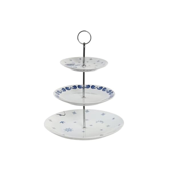 Hedelmäkulho DKD Home Decor 27 x 27 x 34 cm Posliini Sininen Metalli Valkoinen