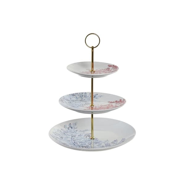 Hedelmäkulho DKD Home Decor 27 x 27 x 34 cm Posliini Sininen Metalli Fuksia Valkoinen