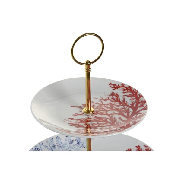 Frugtskål DKD Home Decor 27 x 27 x 34 cm Porcelæn Blå Metal Fuchsia Hvid