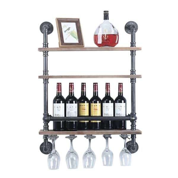 Vægmonteret Vinkælder, Industriel Rørhylde, 3-Lags Opbevaring 24"x7.87"x35.4",Mellem