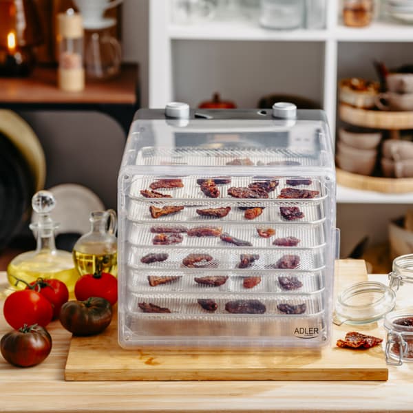 Tæppetørrer med timer, 6 bakker og sammenklappeligt design
