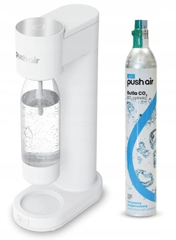 Dafi PushAir -saturaattori CO2-patruunalla + 0,7 l pullolla, valkoinen-hopea