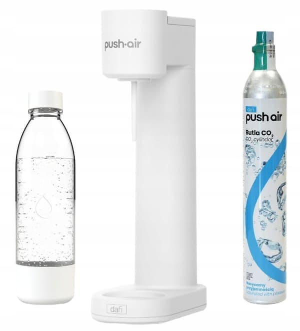 Dafi PushAir -saturaattori CO2-patruunalla + 0,7 l pullolla, valkoinen-hopea