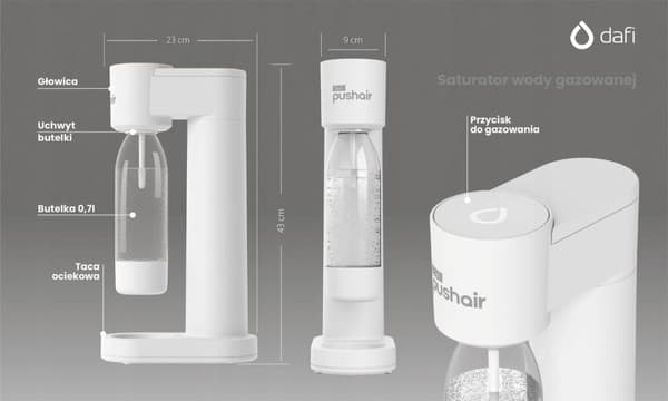 Dafi PushAir vandmætningstank + 2x 0,7 L flaske + CO2-patron sort sæt