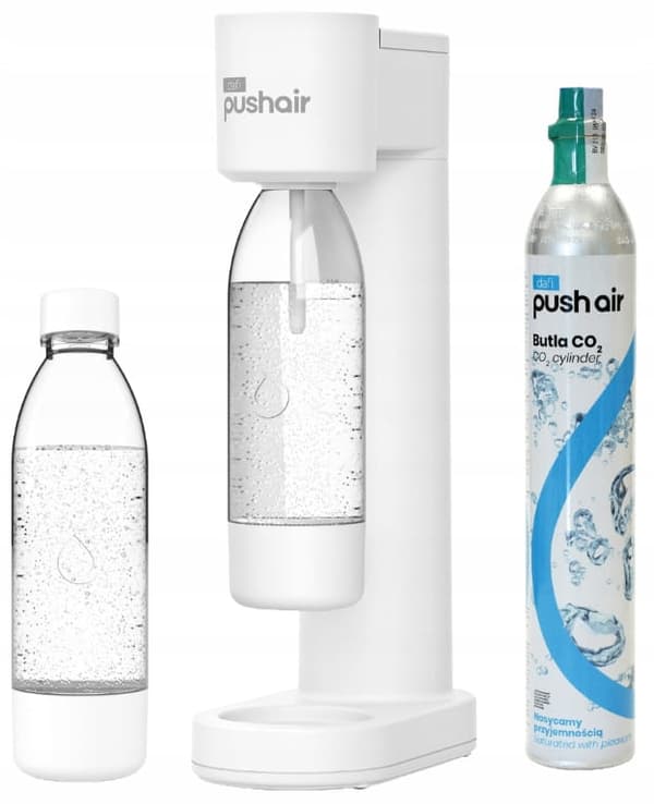 Dafi PushAir -vesisaturaattori + 2 x 0,7 l pullo + CO2-patruuna, valkoinen setti