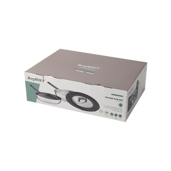 BergHOFF 3-delt stegepandest - Non-stick Uqonic Downdraft pander med universalt silikoneglaslg