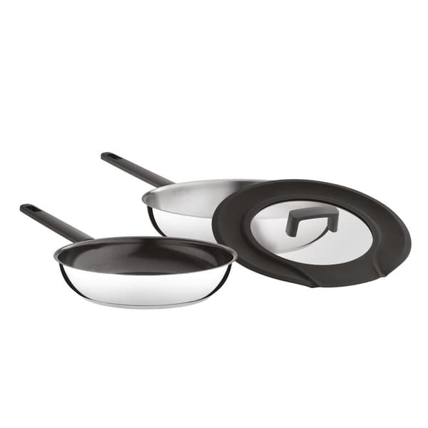 BergHOFF 3-delars stekpanneset - Non-stick Uqonic Downdraft-pannor med universellt silikon-glaslock