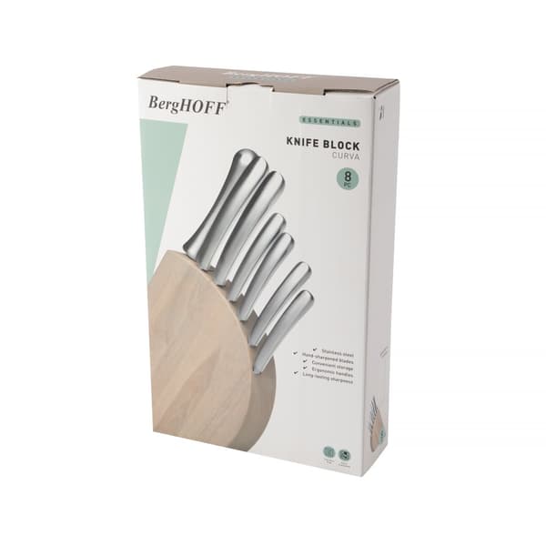 BergHOFF 8-delt knivblok - Trblok med 6 rustfrit stl knive og indbygget sliber