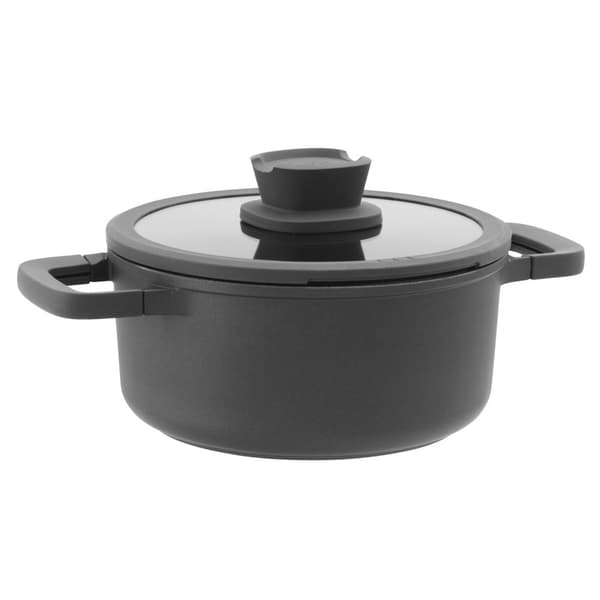 BergHOFF 20 cm Gryta med Lock - Stone+ Serien med Sil och Avtagbara Silikongrepp
