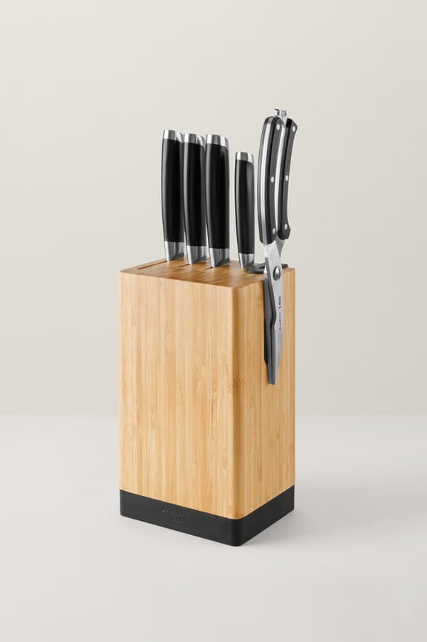BergHOFF 5-delt Knivblok - Graphite-serien med asiatiske inspirerede knive, skrper & magnetisk side