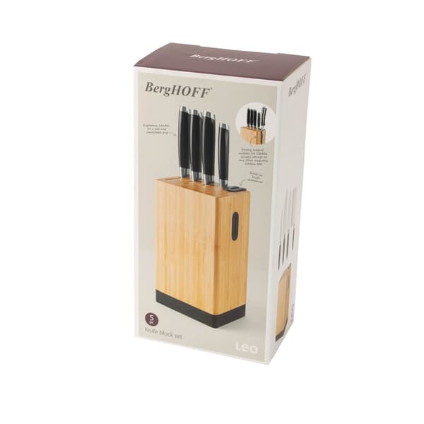 BergHOFF 5-delt Knivblok - Graphite-serien med asiatiske inspirerede knive, skrper & magnetisk side
