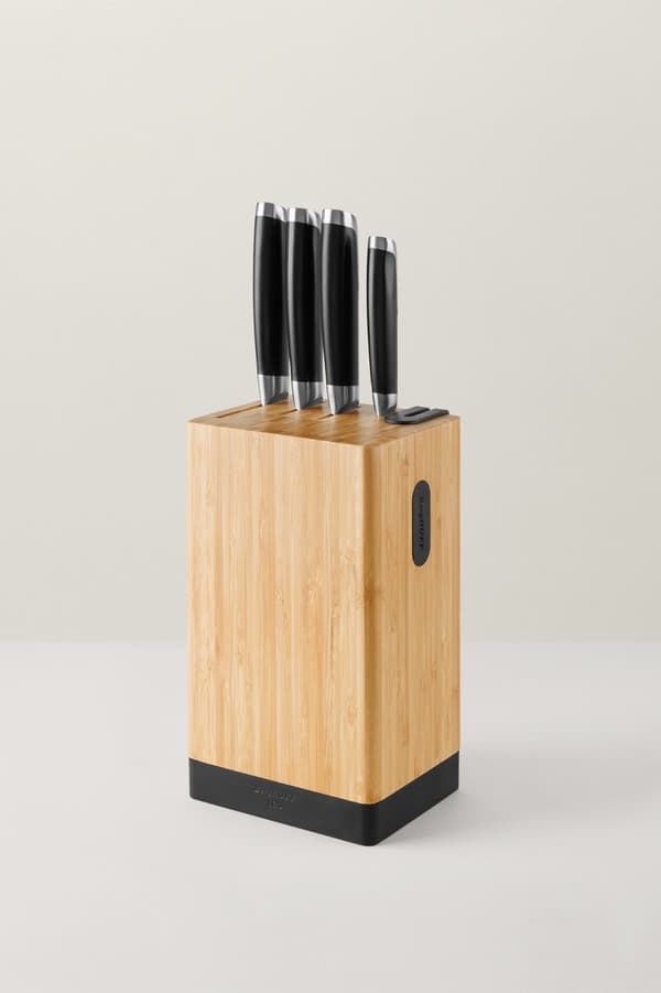 BergHOFF 5-delars knivblock - Graphite-serien med asiatiskt inspirerade knivar, slipare och magnetisk sida