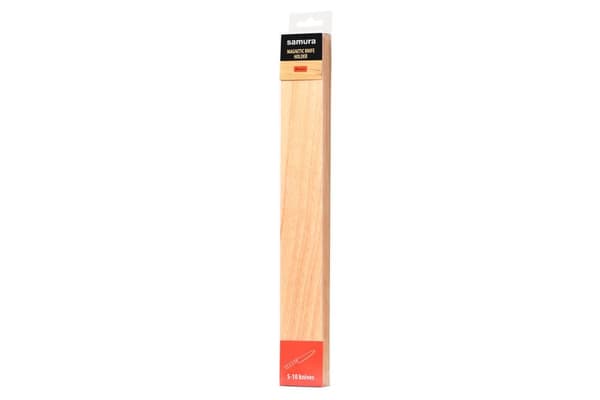 Samura Magneettinen Veitsiteline - Kumipuu ja japanilainen teräsveitsi, 385x49x18 mm, Tyylikäs ja Toimiva Keittiöjärjestelijä Kokeille ja Kotikokeille