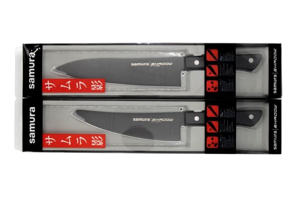 Samura SHADOW 6.5" Pieni Kokin Veitsi - Musta Tarttumaton Pinnoitettu Japanilainen Teräs Keittiöveitsi Tarkkaan Leikkaamiseen ja Kokkaamisen Erinomais