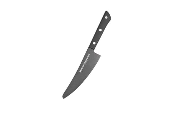 Samura SHADOW 6.5" Pieni Kokin Veitsi - Musta Tarttumaton Pinnoitettu Japanilainen Teräs Keittiöveitsi Tarkkaan Leikkaamiseen ja Kokkaamisen Erinomais