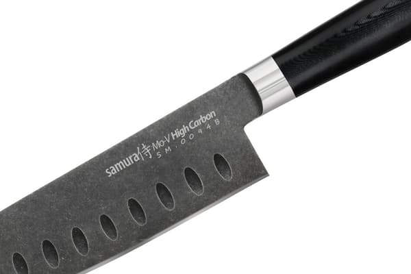 Samura MO-V 7" Stonewash Santoku Kniv - Hulslibet Japansk Stål Køkkenkniv til Præcisionsskæring og Kulinarisk Ekspertise
