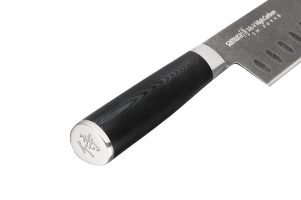 Samura MO-V 7" Stonewash Santoku Kniv - Hulslibet Japansk Stål Køkkenkniv til Præcisionsskæring og Kulinarisk Ekspertise