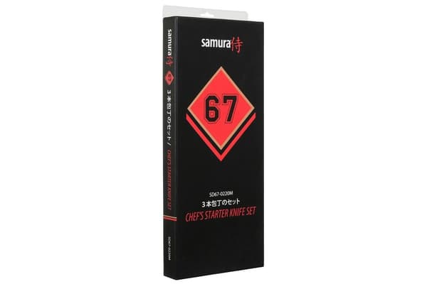 Samura 67 Damaskiteräs Veitsisarja - 3-osainen Keittiöveitsikokoelma: Kuorimisveitsi, Yleisveitsi ja Kokinveitsi tarkkaan leikkaamiseen ja kulinaarise