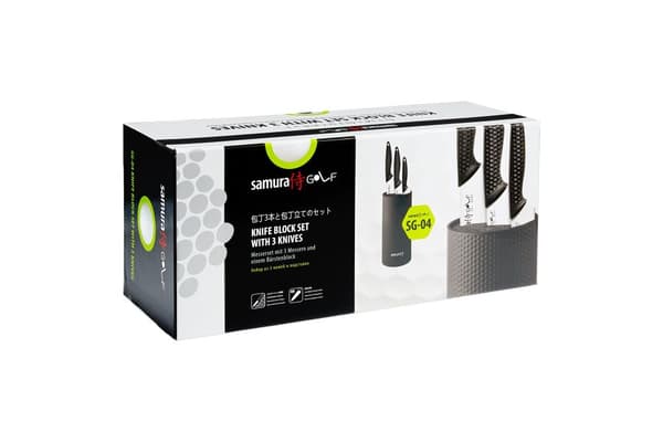 Samura GOLF Collection: Premium japanilainen teräs keittiöveitsisarja veitsitukilla, sisältää kuorimis-, yleis- ja kokkiveitset kulinaariseen huippuos