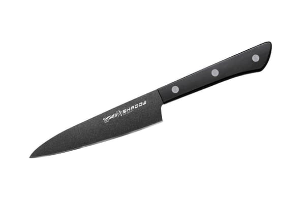 Samura Shadow køkkenkniv til begyndere, 3-delt knivsæt med 15 cm universalkniv, 9 cm grøntsagskniv og 21 cm kokkekniv. Fremstillet af ægte japansk stå