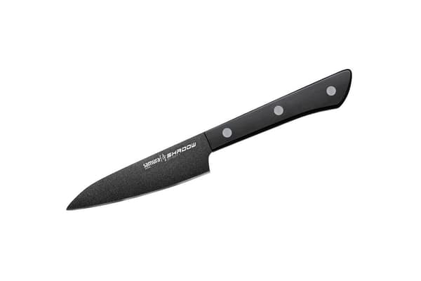 Samura Shadow køkkenkniv til begyndere, 3-delt knivsæt med 15 cm universalkniv, 9 cm grøntsagskniv og 21 cm kokkekniv. Fremstillet af ægte japansk stå
