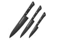 Miniatyrbillede 1 af 8: Samura Shadow køkkenkniv til begyndere, 3-delt knivsæt med 15 cm universalkniv, 9 cm grøntsagskniv og 21 cm kokkekniv. Fremstillet af ægte japansk stå