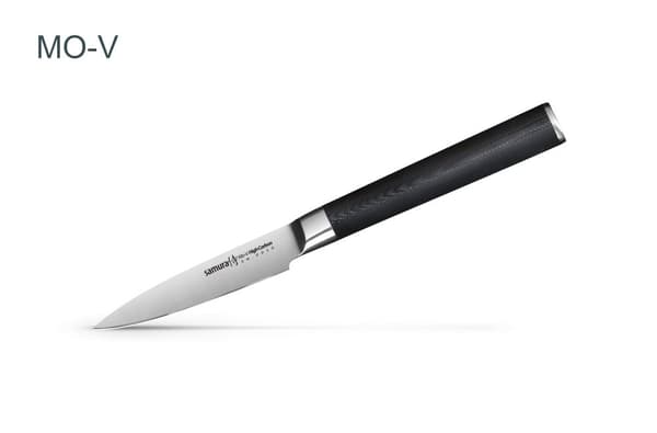 Samura MO-V Veitsisetti lahjapakkauksessa puulaatikossa, erittäin terävä, japanilaisesta AUS 8 ruostumattomasta teräksestä, 18 cm terä, G10 hiilikuitu