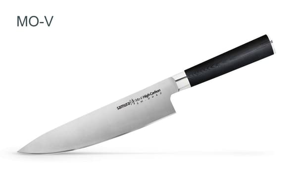 Samura MO-V Veitsisetti lahjapakkauksessa puulaatikossa, erittäin terävä, japanilaisesta AUS 8 ruostumattomasta teräksestä, 18 cm terä, G10 hiilikuitu