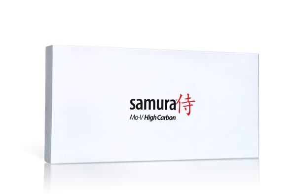 Samura MO-V Veitsisetti lahjapakkauksessa puulaatikossa, erittäin terävä, japanilaisesta AUS 8 ruostumattomasta teräksestä, 18 cm terä, G10 hiilikuitu