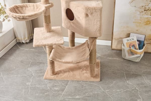 LIVIT Premium kissatalo raapimispuulla, beige, 40x60x150 cm