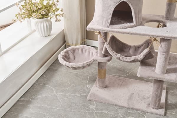 LIVIT Premium kissatalo raapimispuulla, harmaa, 40x60x125 cm
