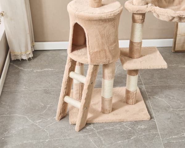 LIVIT Premium Kattehus med Kradsetræ, Beige, 34x48x138 cm