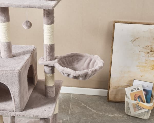 LIVIT Premium kissatalo raapimispuulla, harmaa, 50x50x150 cm
