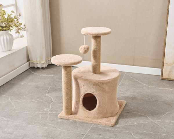 LIVIT Premium kissatalo raapimispuulla, beige, 40x40x63 cm