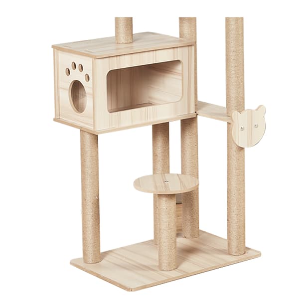 LIVIT Premium Katt Hus med Klösstolpe, Beige, 40x60x135 cm
