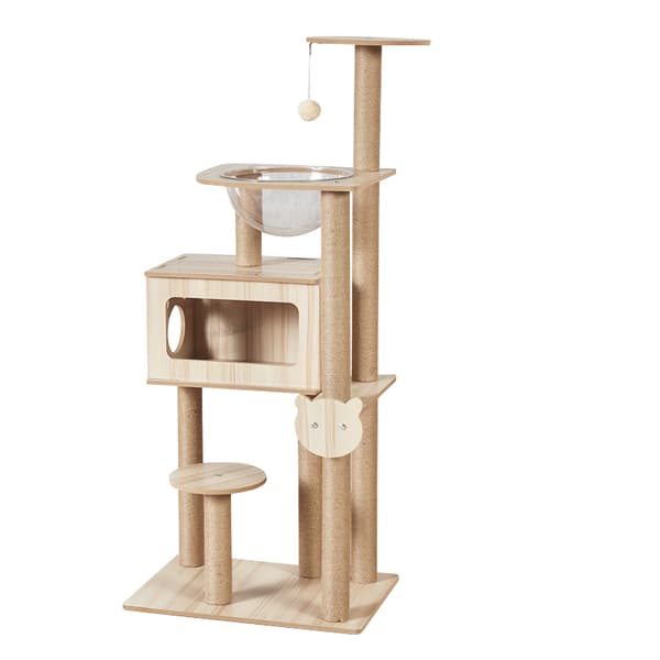 LIVIT Premium Katt Hus med Klösstolpe, Beige, 40x60x135 cm