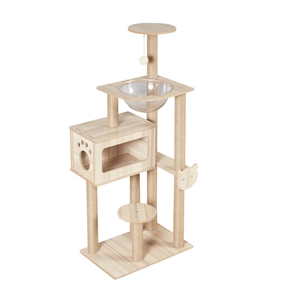 LIVIT Premium Katt Hus med Klösstolpe, Beige, 40x60x135 cm