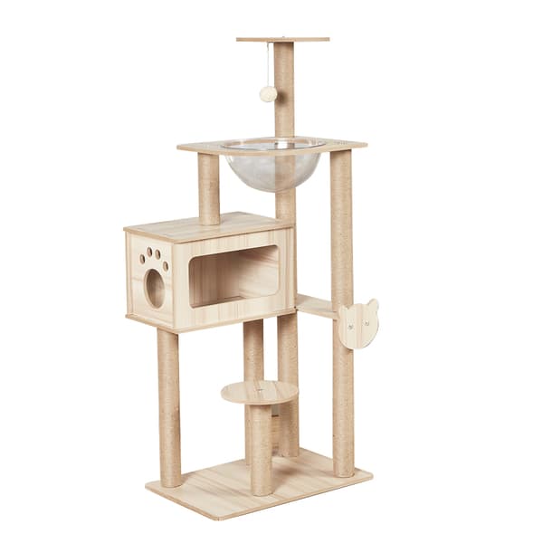 LIVIT Premium Katt Hus med Klösstolpe, Beige, 40x60x135 cm